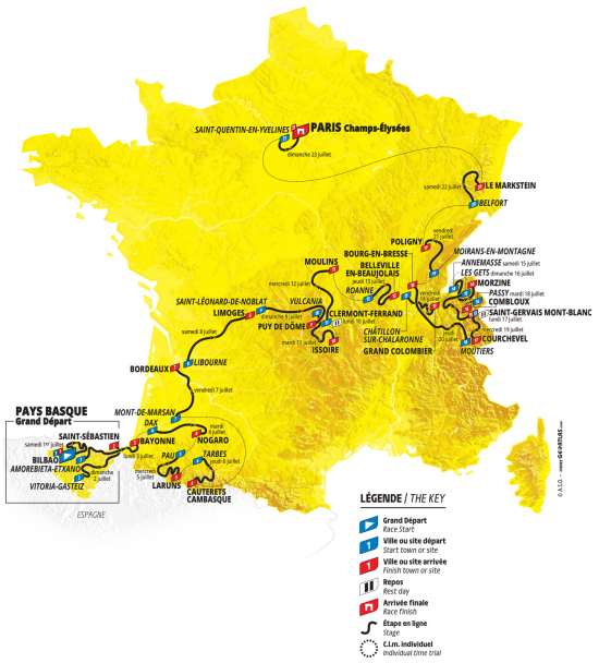 Mapof the  2023 Tour de France