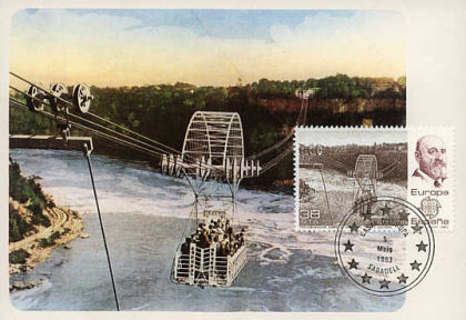 1913 postcard of transbordeur above Niagara Falls, built by Torres Quevedo