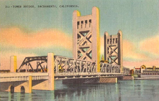 Tower lift Bridge, Sacremento [linen postcard]