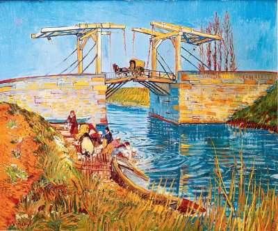 Langlois Bridge at Arles with Women Washing by Vincent van Gogh, 1888