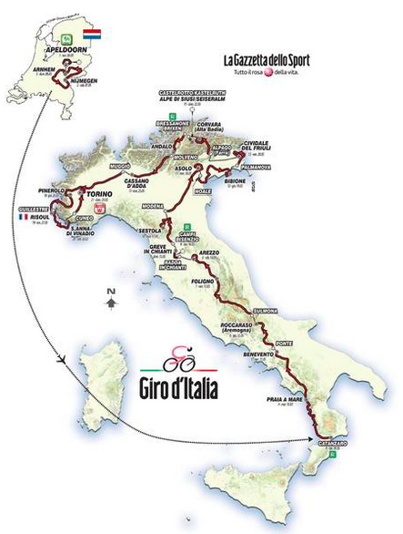 Route map for 2016 Giro d'Italia