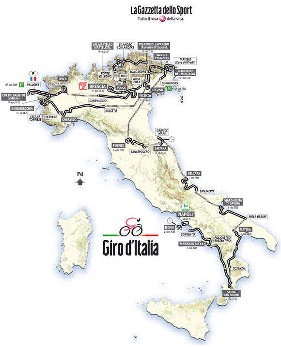 Route map of the 2013 Giro d'Italia