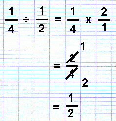 1/4 divided by 1/2 = 1/2