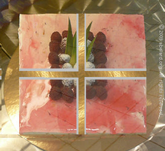 French gateau divided into four orthogonally.